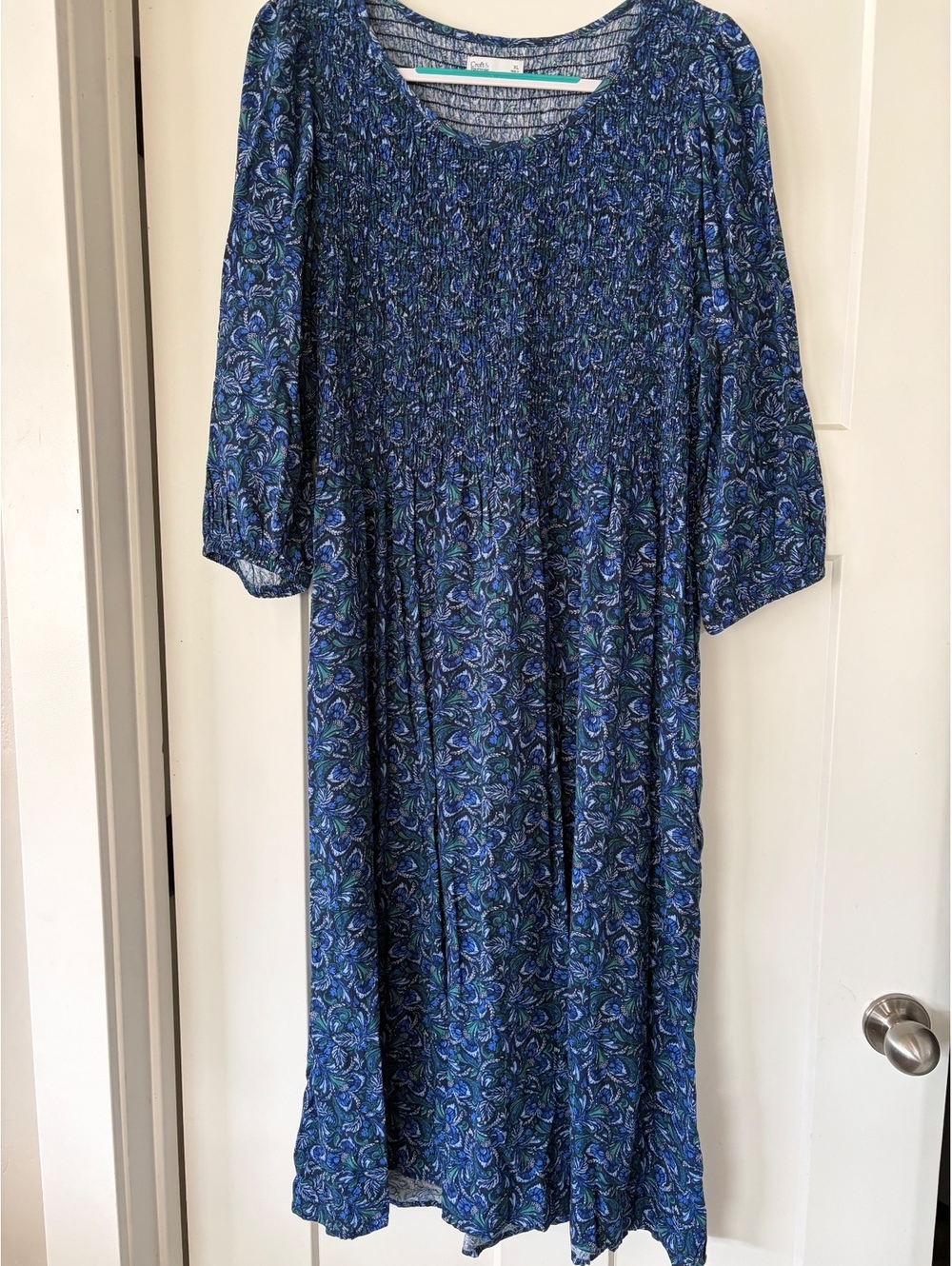 Croft & Barrow Blue/Green Floral Smocked Midi Dress — Size XL
